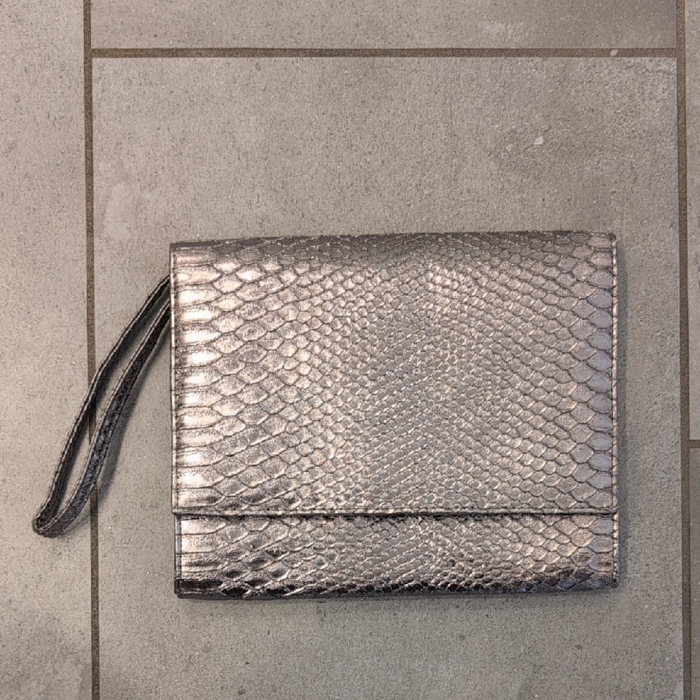 Neiman Marcus Silver Snakeskin Wristlet
